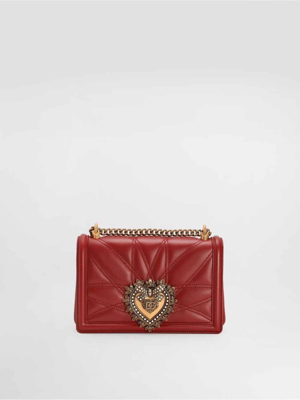 Dolce & Gabbana Red Quilted Devotion Chain Shoulder Bag